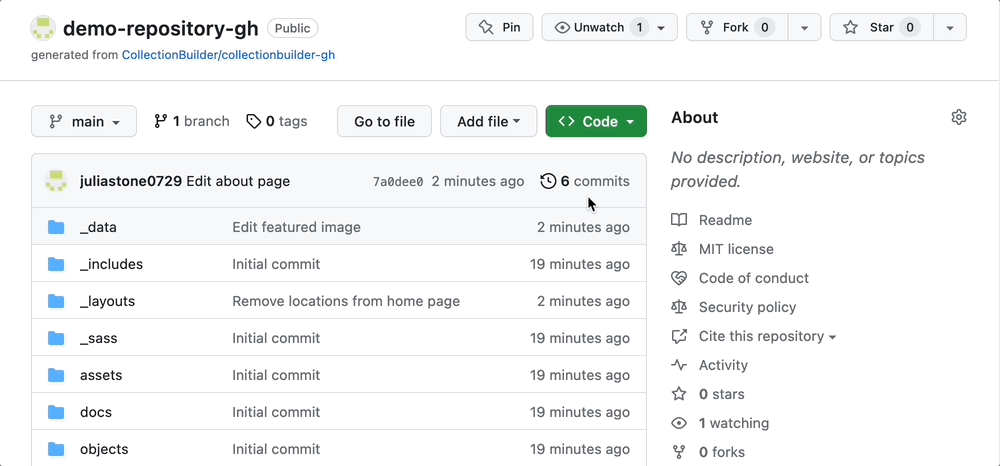 User checks commit history and clicks on a commit to see which file was changed