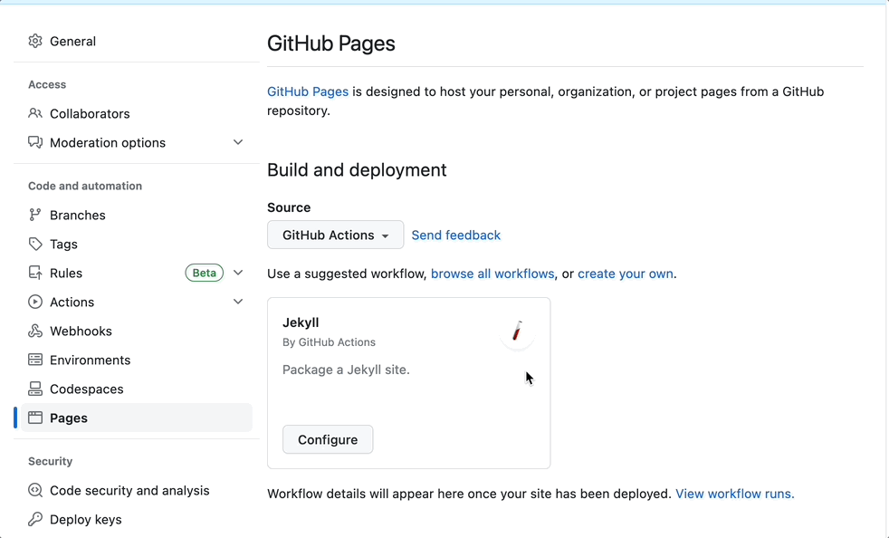 GitHub user clicks on the Configure button below the Source dropdown