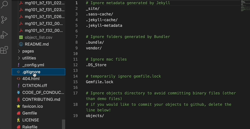 Visual Studio Code user types a # symbol in front of the objects/ line in the gitignore file