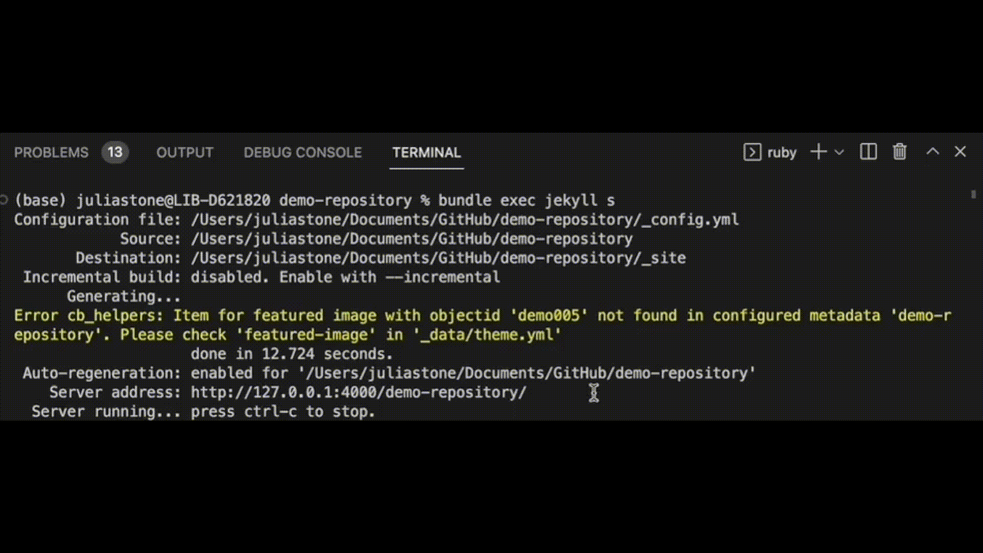 Visual Studio Code clicks on the server address link to open the site in their browser