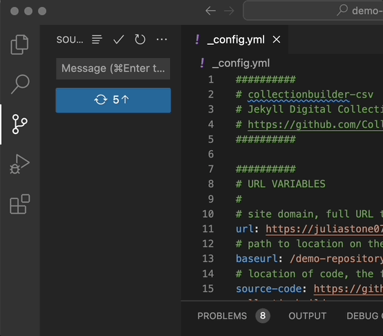 Visual Studio Code user clicks the blue sync changes button to push changes to GitHub