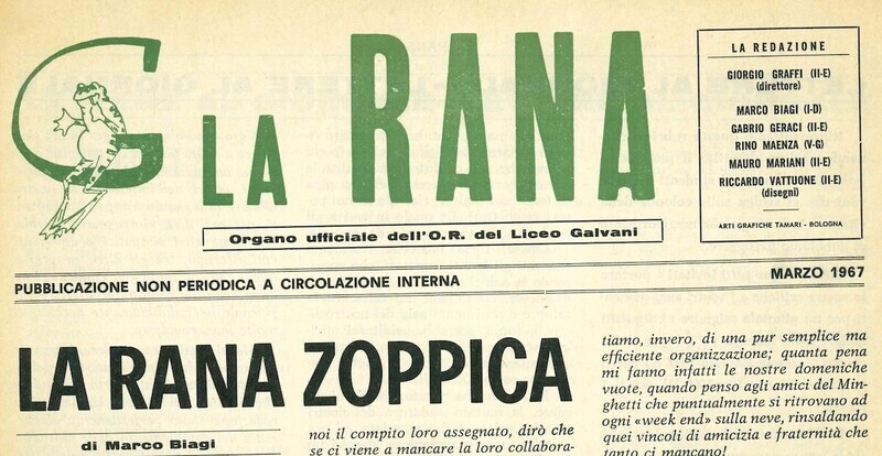 Il progetto intende attivare la ricerca, archiviazione, digitalizzazione, metadatazione e creazione di una Digital library del giornalino scolastico La Rana, pubblicato dal 1961 al 1968 e conservato parzialmente nell'Archivio Storico del Galvani, ma implementabile nella collezione completa con copie provenienti dalla Biblioteca Universitaria di Bologna e dall'Archivio della biblioteca stessa.