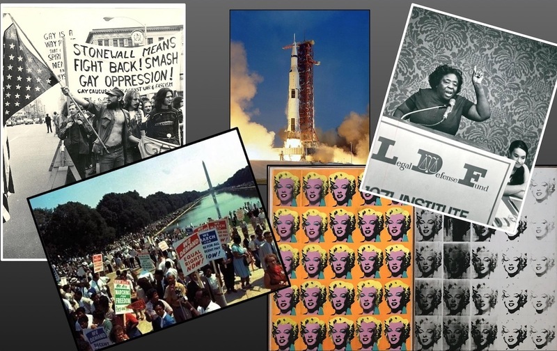 A collection of images from the 1960s and 1970s. Materials are contained to the culture of the United States and cover topics such as social movements, politics, art, and scientific progress.