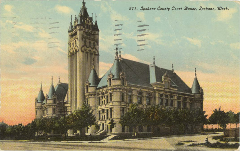 historic colorized postcard depicting a formal building with a large central tower in the French Renaissance revival style