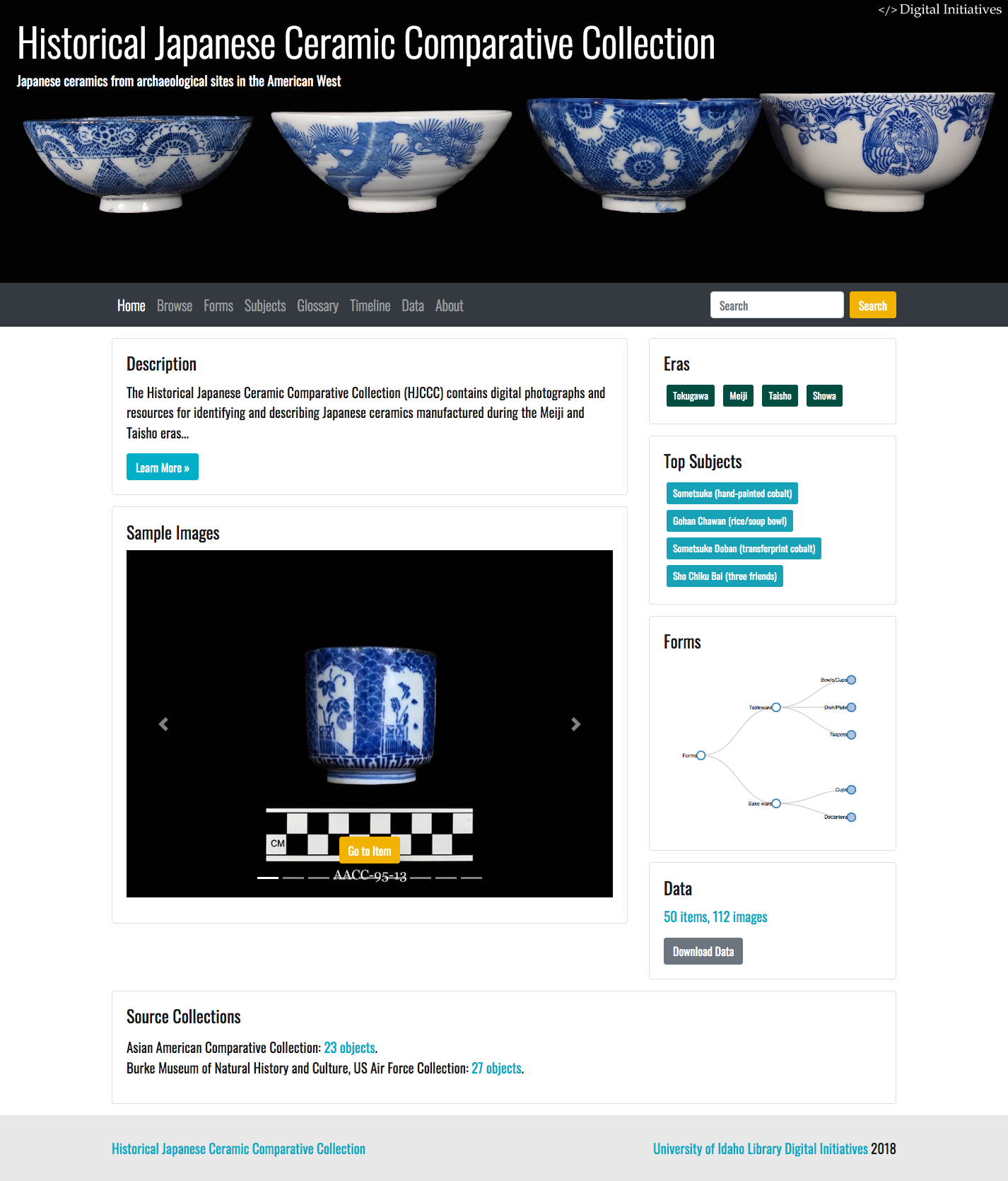 screen shot image of Historical Japanese Ceramic Comparative Collection home page