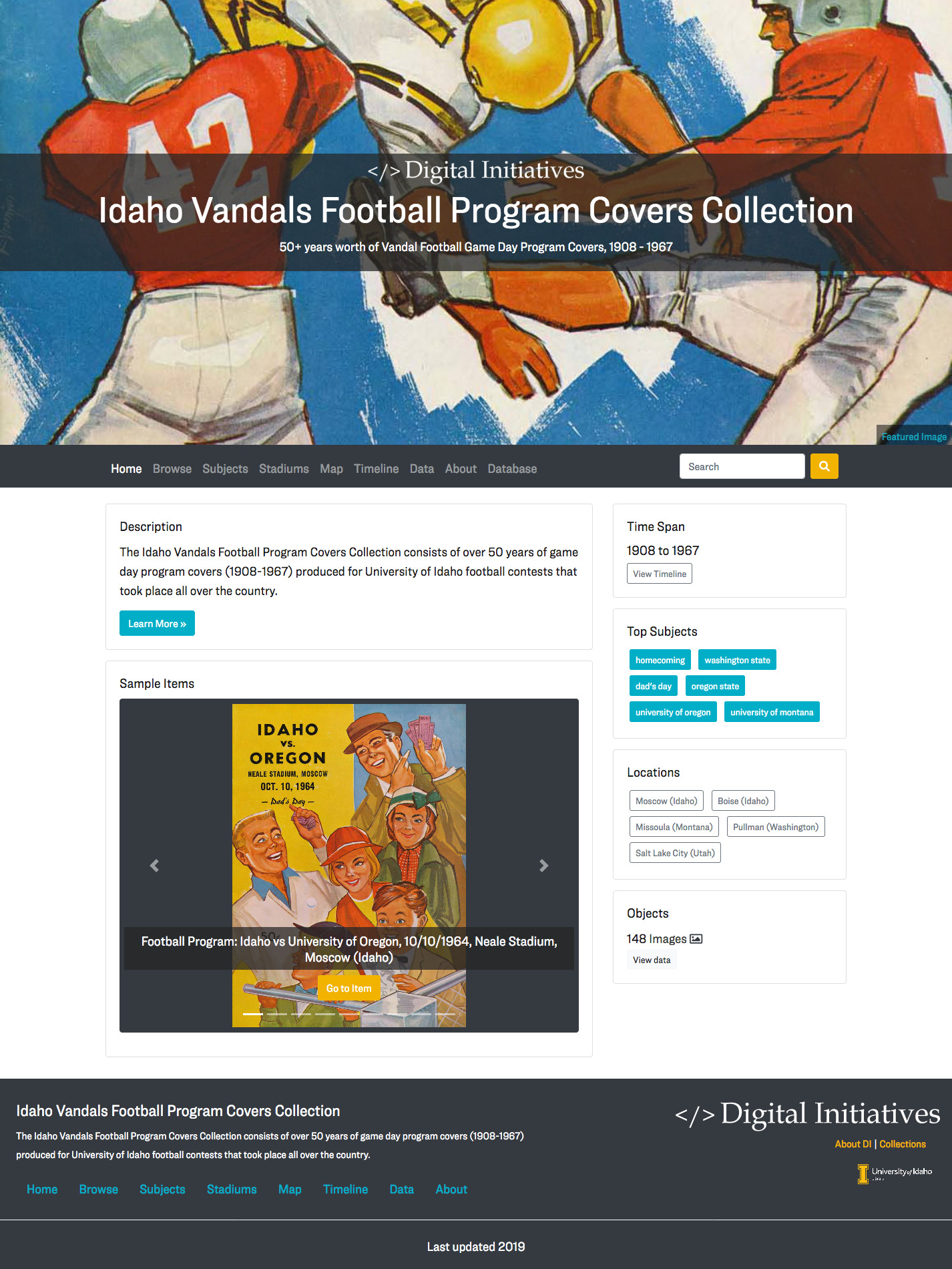 screen shot image of Idaho Vandals Football Covers Collection home page